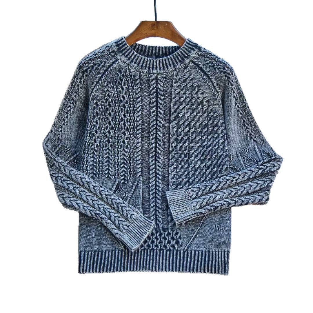 Damen Pullover Strukturiertes Zopf-Design Rundhals Eveloria
