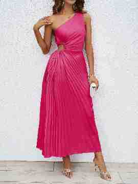Damen Maxikleid Plissiert Asymmetrisch Eveloria
