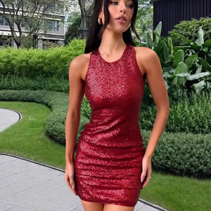 Damen Minikleid Glitzernd Schimmernd Racerback Design Eveloria