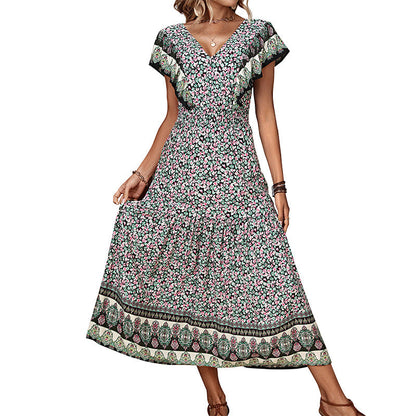 Damen Midi-Kleid Floral-Design V-Ausschnitt
