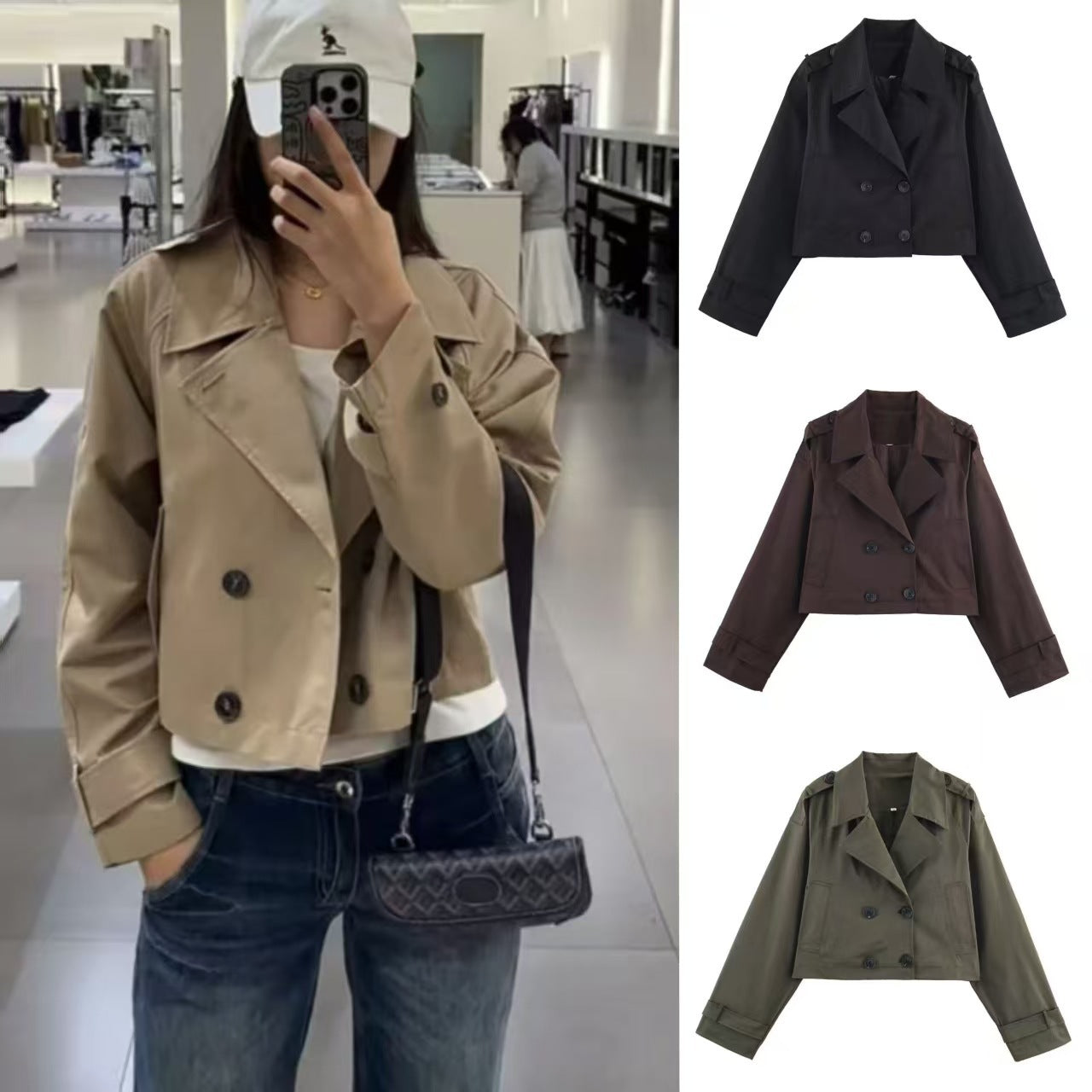 Damen Trenchcoatjacke Eveloria Kurz Modisch - Eveloria