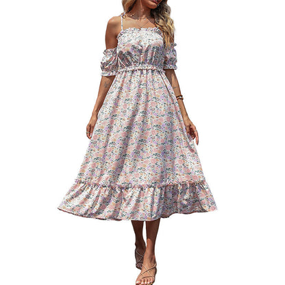 Damen Sommerkleid Rüschenärmel Floralmuster Eveloria