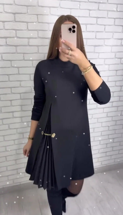 Damen Kleid Falten-Design Dekorativer Gurt
