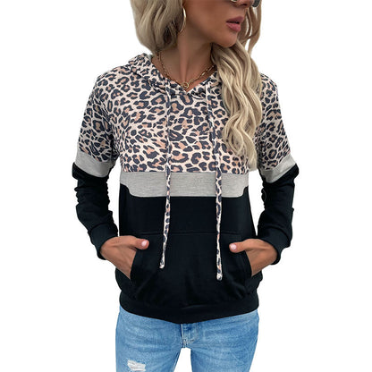 Damen Kapuzenpullover Sportlich Tiermuster Kontrastfarben Eveloria