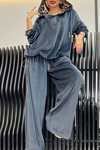 Damen Lounge-Anzug Kapuze Satin-Finish Eveloria