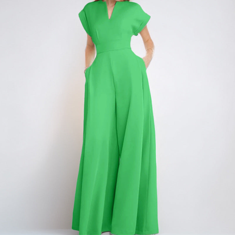 Damen Jumpsuit Elegantes Design Kurzärmelig Tiefes Dekolleté