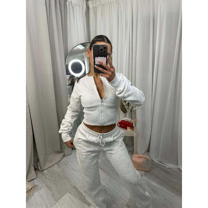 Damen Cropped Kapuzenjacke Jogginghose Set Eveloria