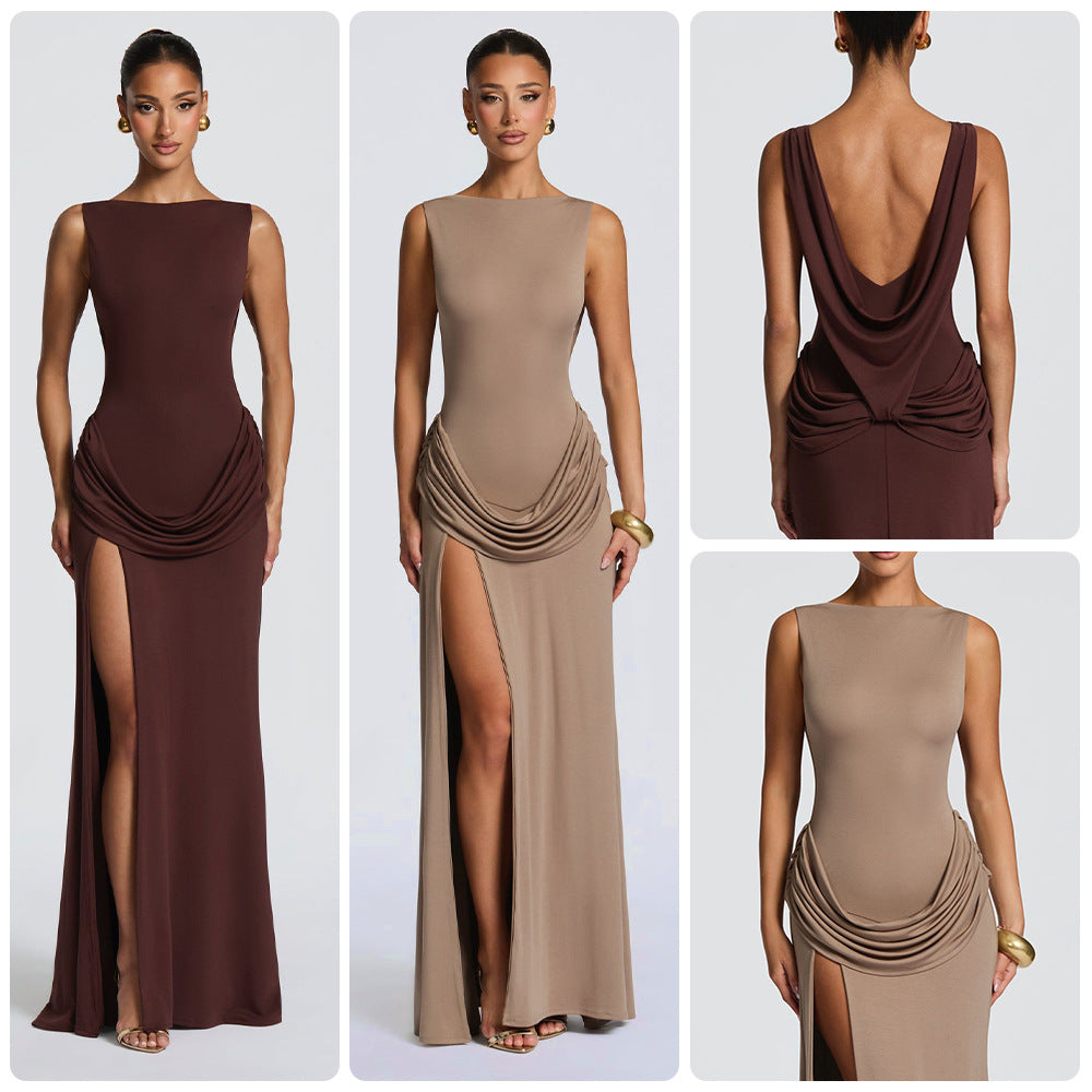 Damen Maxikleid Elegantes Design Raffinierte Drapierung Schwarz - Eveloria
