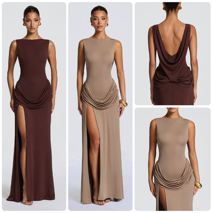 Damen Maxikleid Elegantes Design Raffinierte Drapierung Schwarz - Eveloria