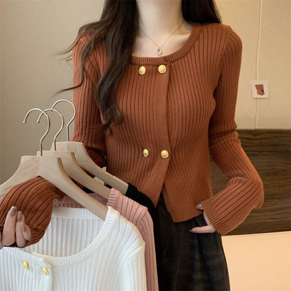 Damen Cardigan aus Strickstoff mit Knöpfen Dekorativ Grau