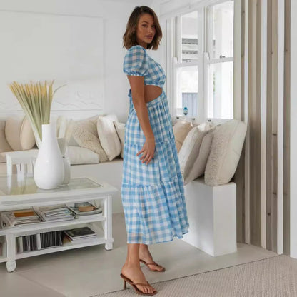Damen Maxikleid Cut-Outs Voluminöse Puffärmel Eveloria
