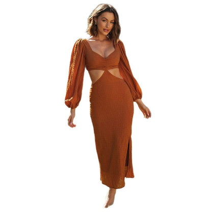 Damen Maxikleid Figurschmeichelnd Puffärmel Cut-Outs Eveloria