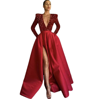 Damen Abendkleid tiefes V mit Glanzakzenten Eveloria