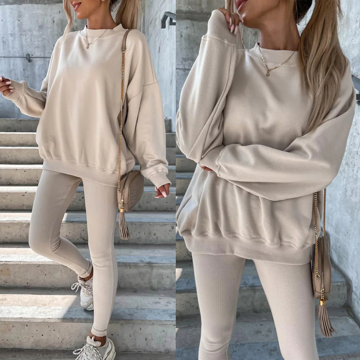 Damen Oversized Sweatshirt Set mit Leggings Grau Eveloria - Eveloria