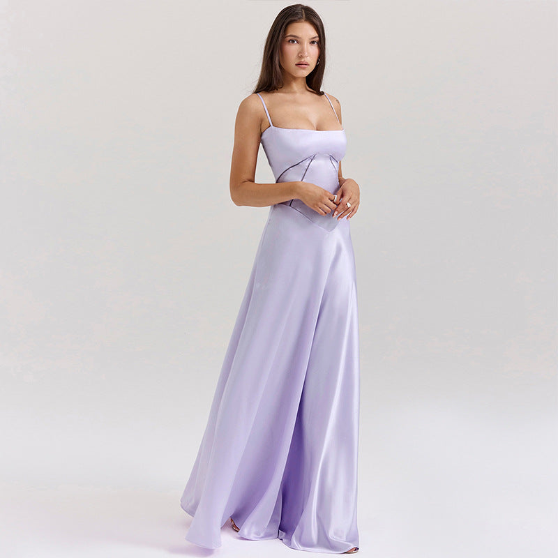 Damen Satin Maxikleid mit Trägern Figurbetont Eveloria