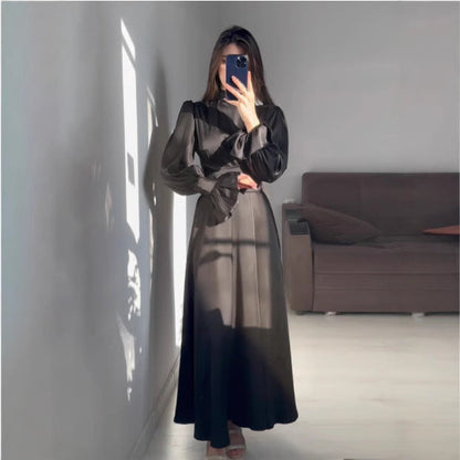 Damen Maxikleid Weite Ärmel Raffinierter Schnitt Eveloria
