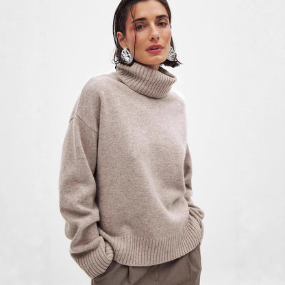 Damen Rollkragenpullover Feinstrick Beige