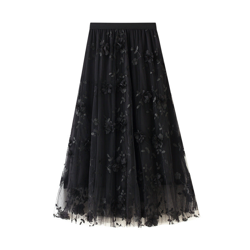 Damen Tüllrock Elastisch Floral Stickdetails