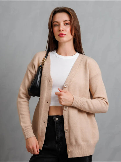 Damen Strickjacke V-Ausschnitt Knöpfe Eveloria