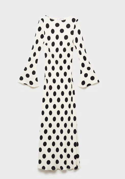 Damen Maxikleid Punktenmuster Schlagärmel Eveloria