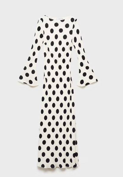 Damen Maxikleid Punktenmuster Schlagärmel Eveloria