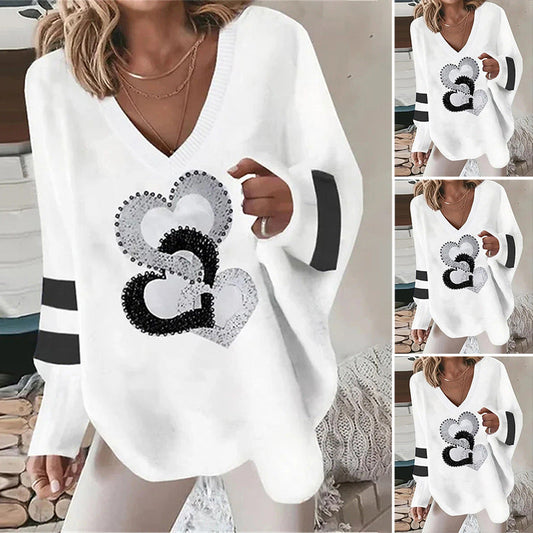 Damen Hoodie Herzmotiv Kontraststreifen Eveloria - Eveloria