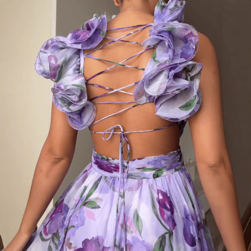 Damen Maxikleid Blumenmuster RüschenDetails Eveloria