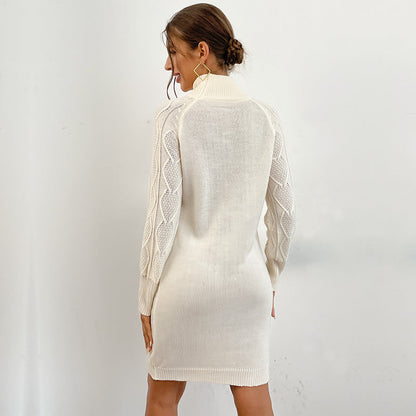 Damen Strickkleid Hochkragen Cut-Out