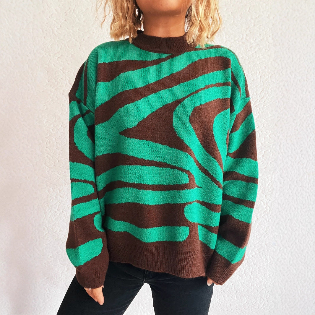 Damen Oversized-Pullover Zebra-Muster Kuschelfleece Grau