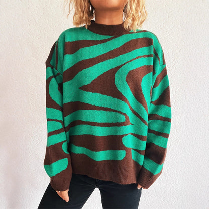 Damen Oversized-Pullover Zebra-Muster Kuschelfleece Grau