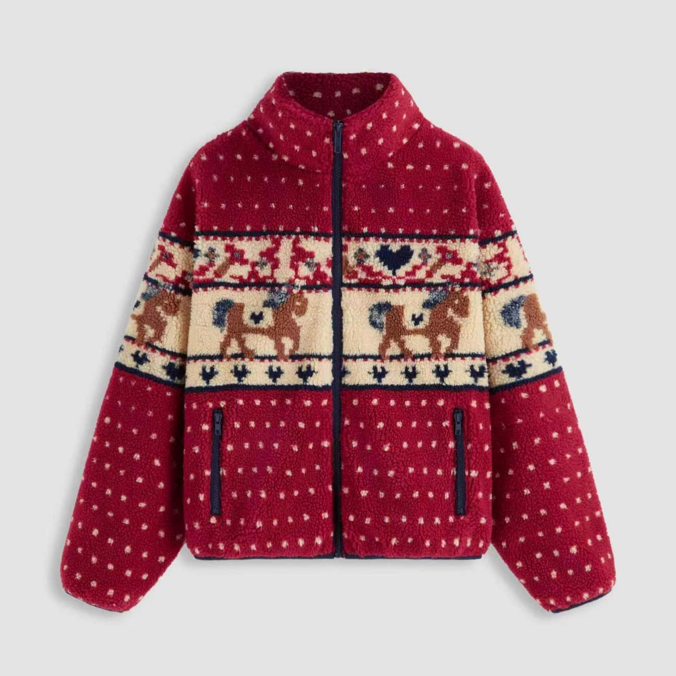 Damen Fleecejacke Tiermuster Hochkragen Eveloria