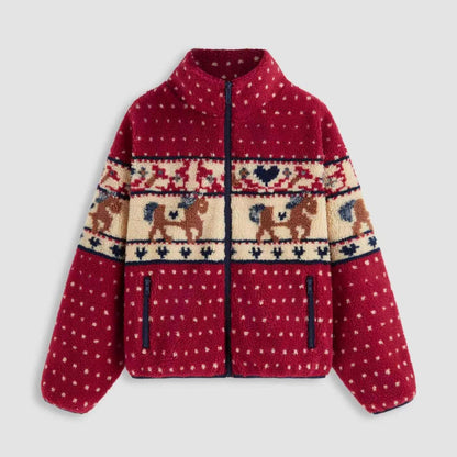 Damen Fleecejacke Tiermuster Hochkragen Eveloria