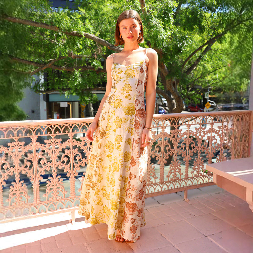Damen Maxikleid Sommer Floral Spitzen Träger