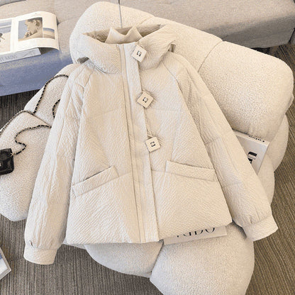 Damen Winterjacke Puffy mit Kapuze und Knöpfen Eveloria