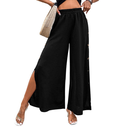 Damen Sommerhose Weit Leicht Mit Schlitzen Dekorative Knöpfe