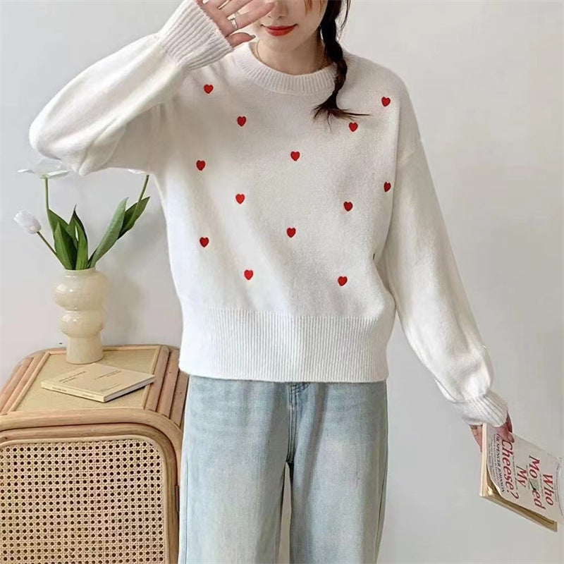 Damen Pullover Herz-Motiv Lässiger Schnitt Eveloria - Eveloria