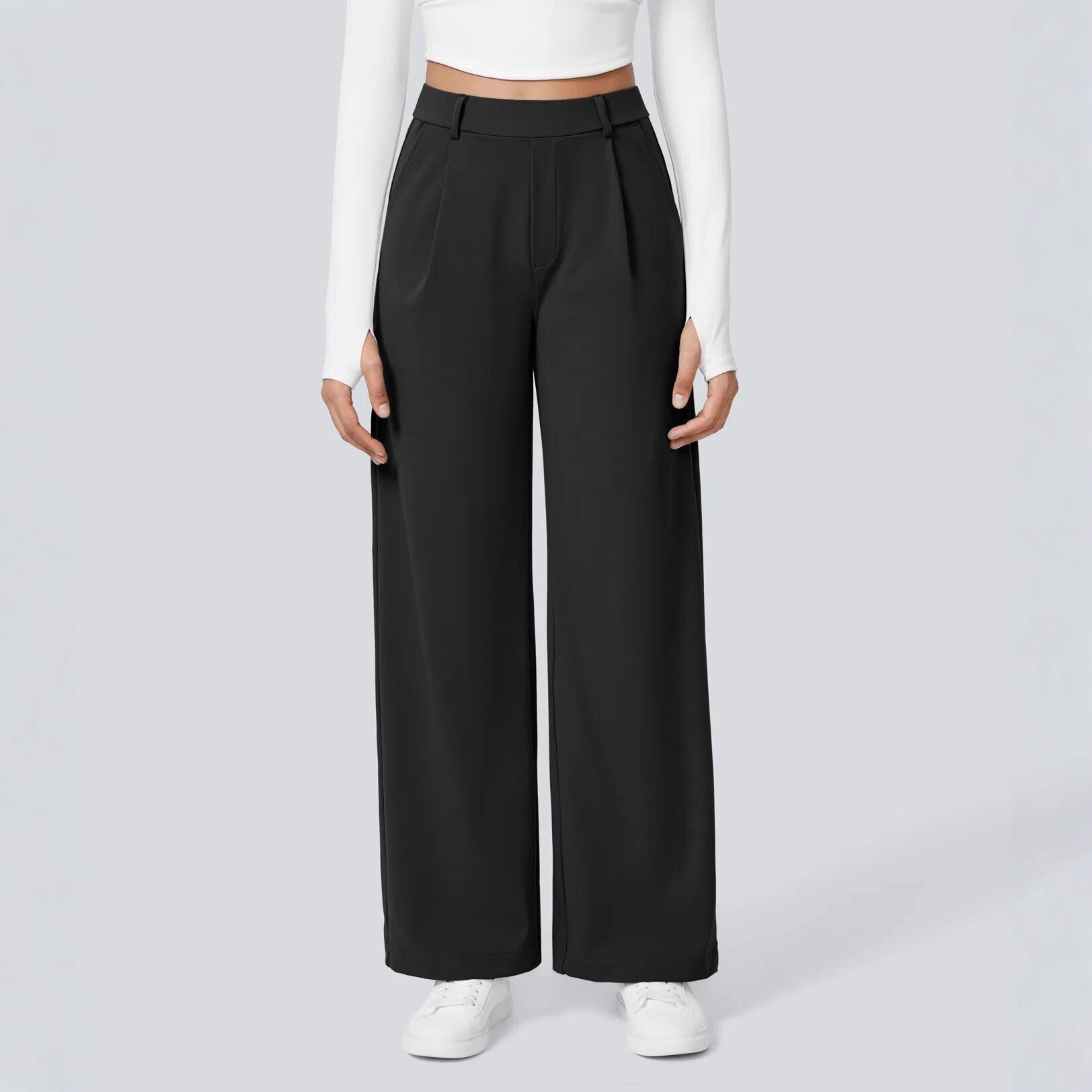 Damen Palazzo-Hose Weit Geschnitten Falten Elegant Schwarz Eveloria - Eveloria