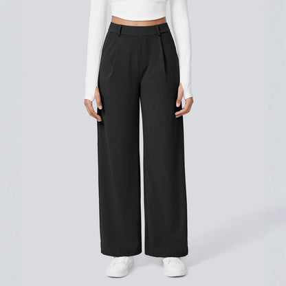 Damen Palazzo-Hose Weit Geschnitten Falten Elegant Schwarz Eveloria - Eveloria