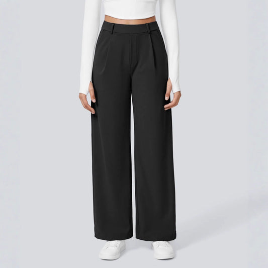 Damen Palazzo-Hose Weit Geschnitten Falten Elegant Schwarz Eveloria - Eveloria