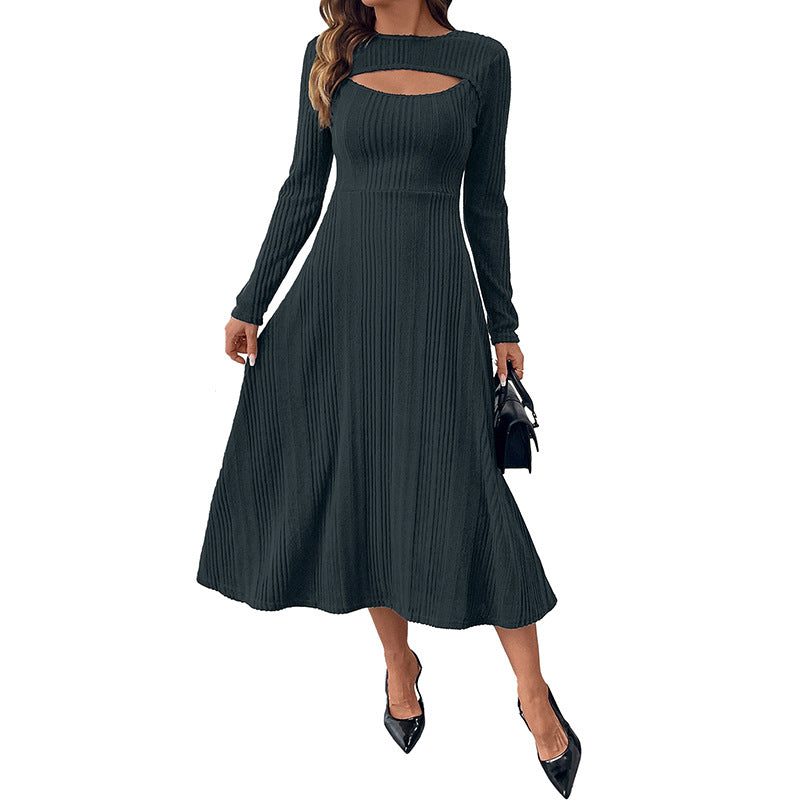 Damen Midi-Kleid Rippstrick Cut-Out Elegant