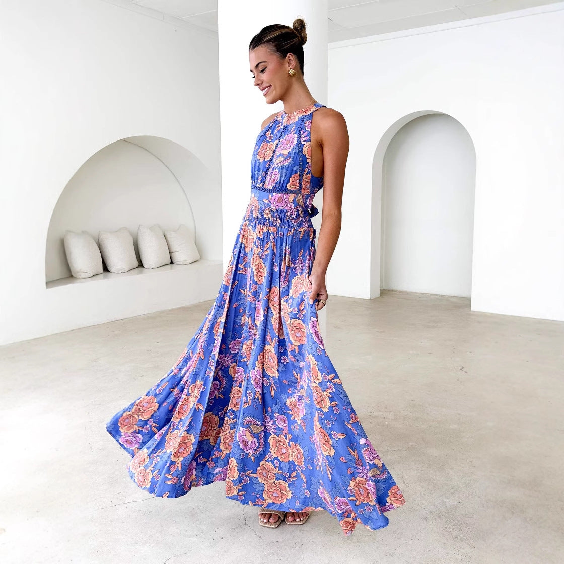 Damen Maxikleid Floral Racerback
