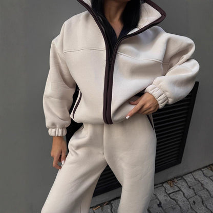 Damen Fleece-Jogginganzug Hochkragen Kängurutasche Eveloria