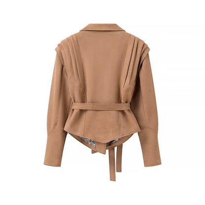Damen Wildlederjacke mit Gürtel und Schulterdetails Eveloria