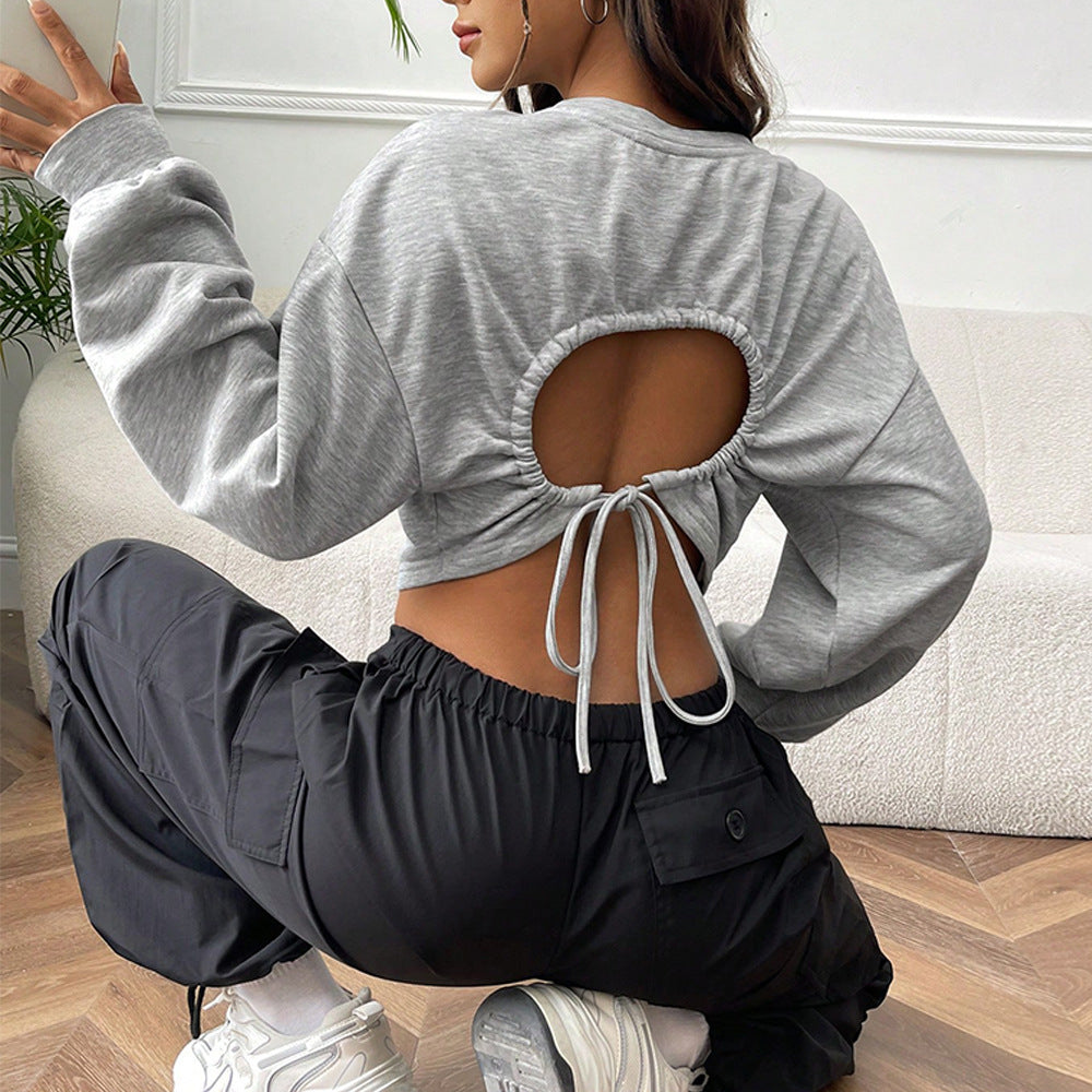 Damen Crop-Sweatshirt Weite Ärmel Rundhalsausschnitt Eveloria