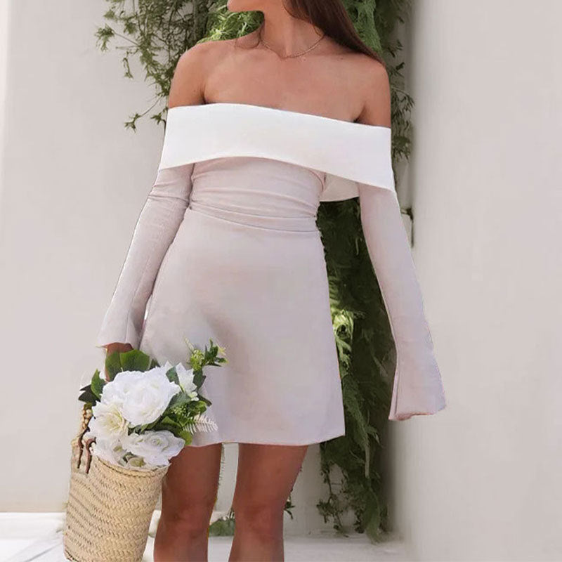 Damen Off-Shoulder-Kleid mit langen Ärmeln Elegant