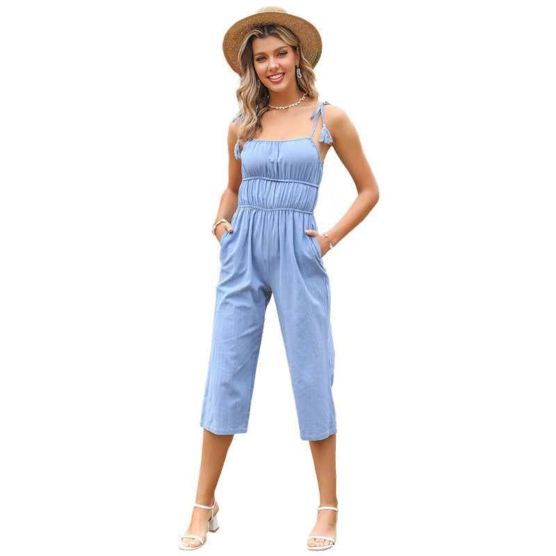 Damen Jumpsuit mit Verstellbaren Trägern Fließender Schnitt Eveloria