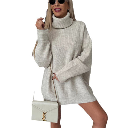 Damen Rollkragenpullover Weiches Strickmaterial Beige