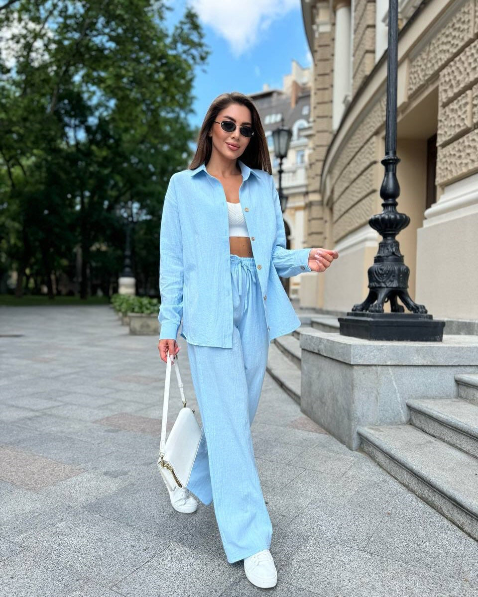 Damen Kombination Bluse Hosen Set Eveloria