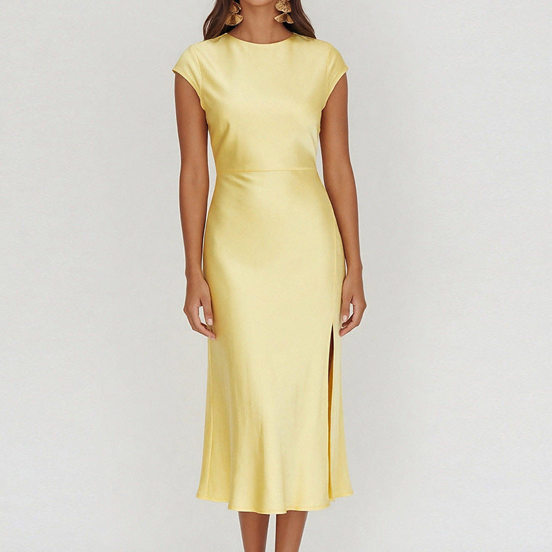 Damen Midi-Kleid aus Satin mit Stehkragen Eveloria