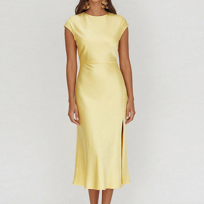 Damen Midi-Kleid aus Satin mit Stehkragen Eveloria